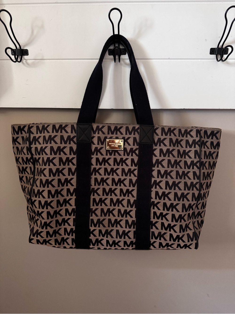 Michael Kors Brown and Black MK Logo Canvas Weekender Bag